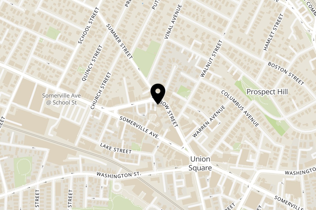 Map showing the location of Wingz on 40 Bow St in Somerville